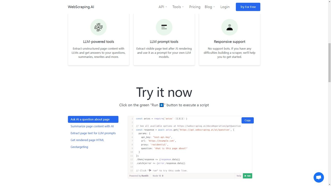 WebScraping.AI 截图