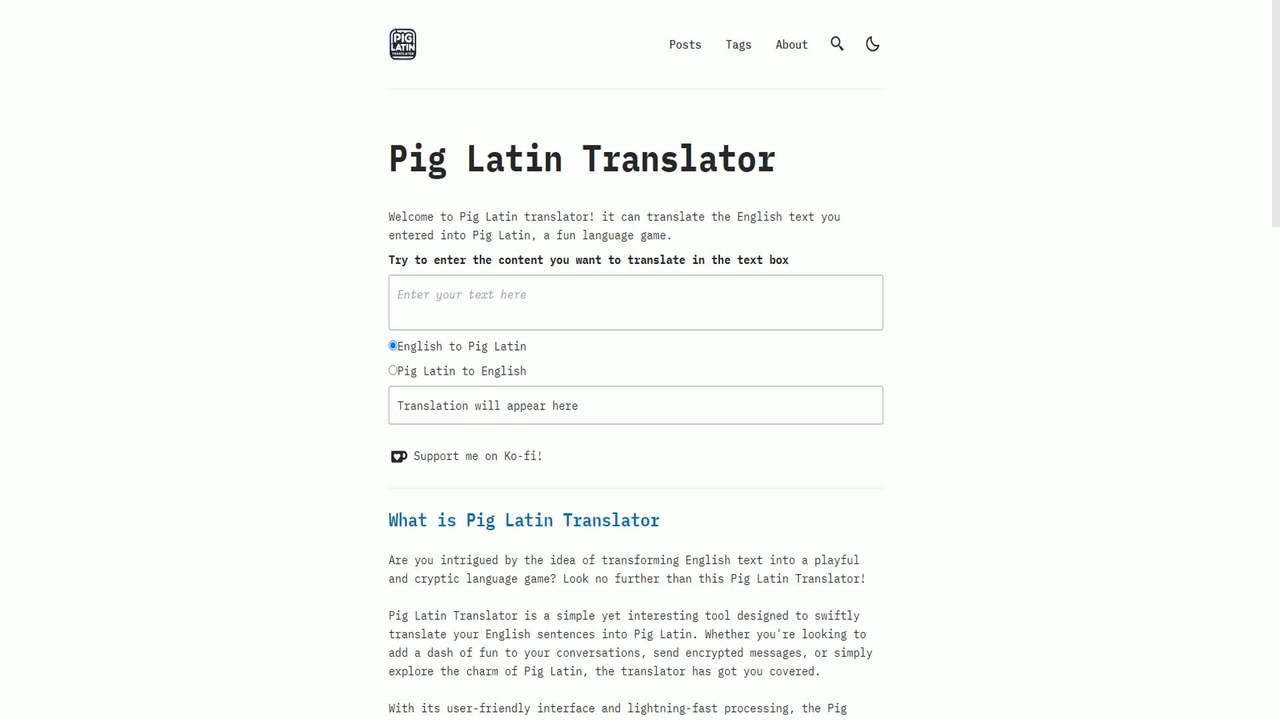 Pig Latin 翻译器 截图