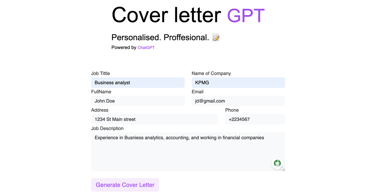 CoverLetterGPT 截图