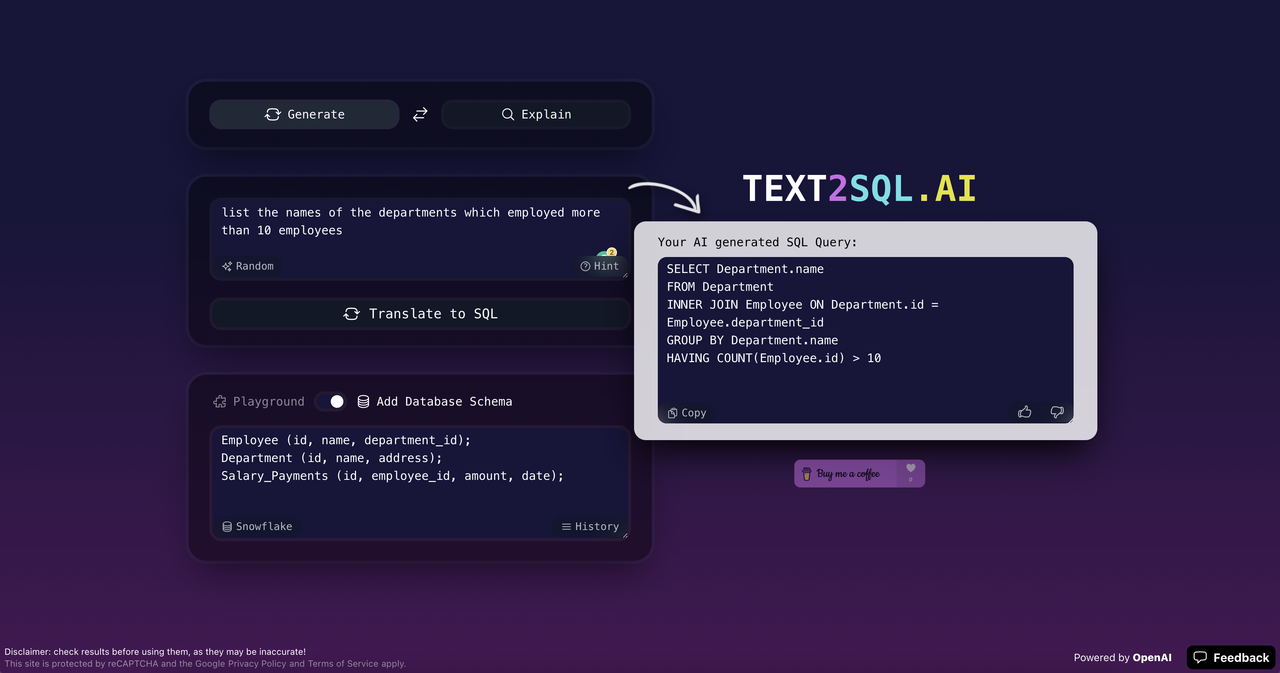 Text2SQL.AI 截图