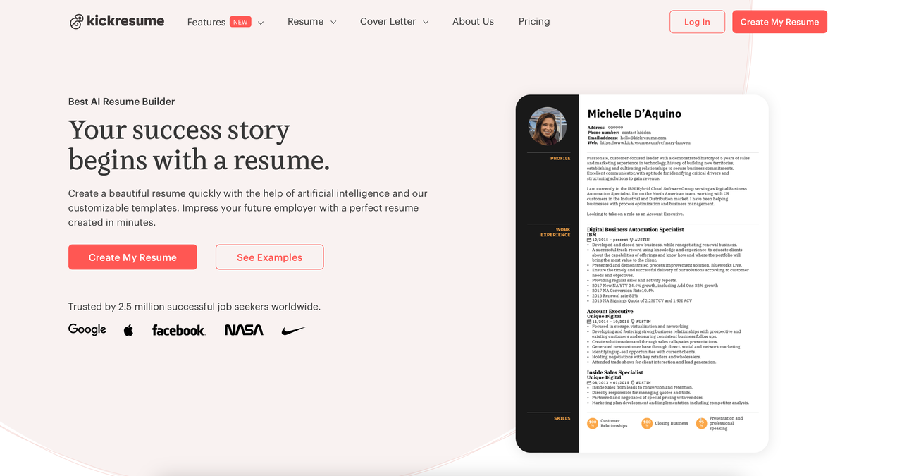 Kickresume 截图